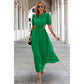 Cut Out Waist Ruffle Hem Puff Sleeves Fit Dress