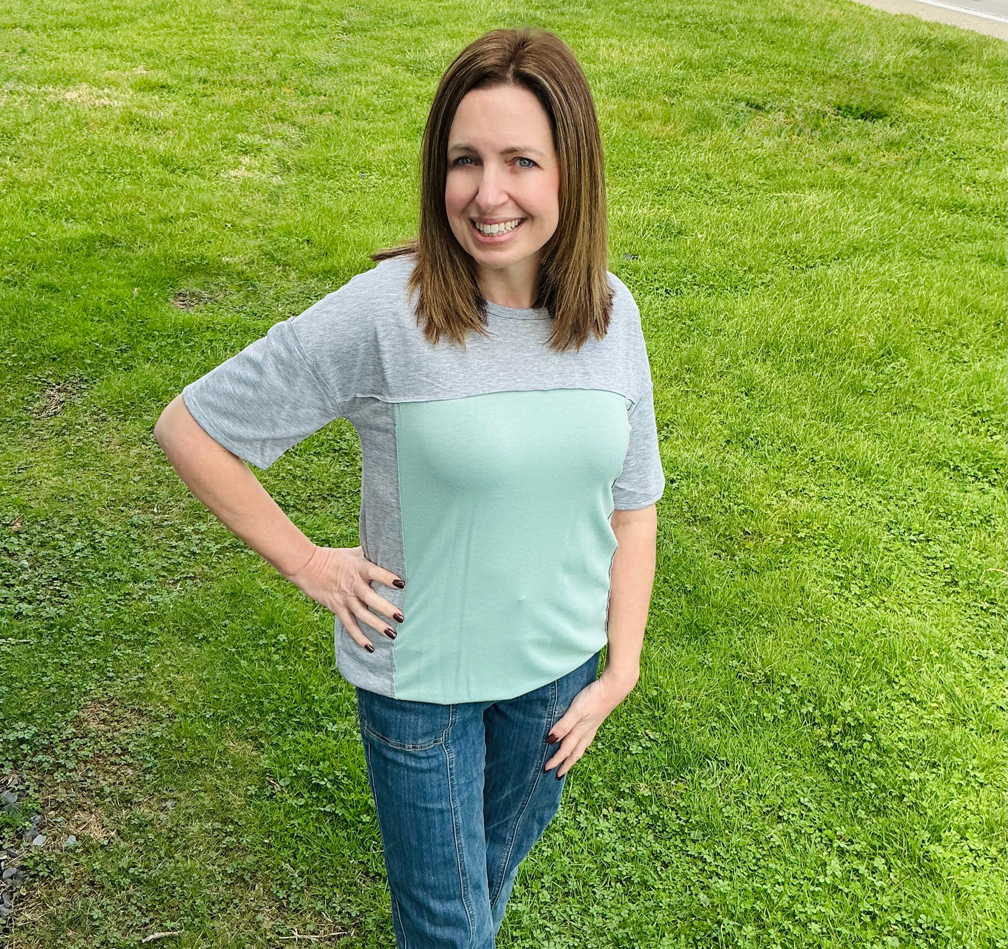 Grey Solid Contrast Top