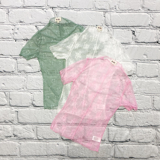High Neckline Lace Short Sleeve Top (3 Colors)