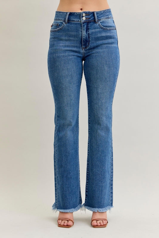 Judy Blue High Waist Bootcut Double Button WB & Fray Hem