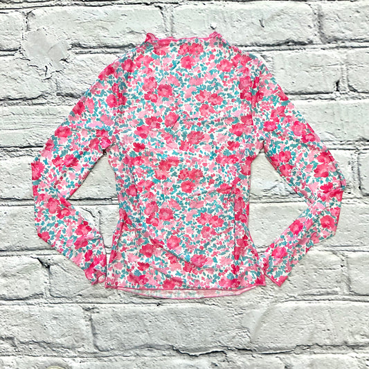 Slim Fit Floral Mesh Long Sleeve Mock Neck Top