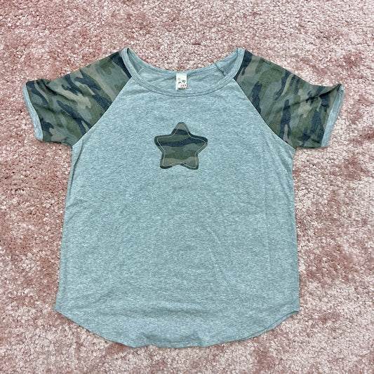 Camo Star Patchwork Raglan Sleeve Top