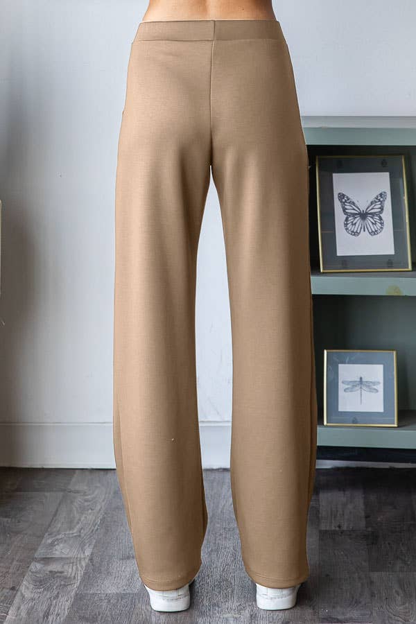 Solid Elastic Waist Pants with Pockets
