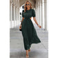 Cut Out Waist Ruffle Hem Puff Sleeves Fit Dress