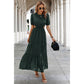 Cut Out Waist Ruffle Hem Puff Sleeves Fit Dress