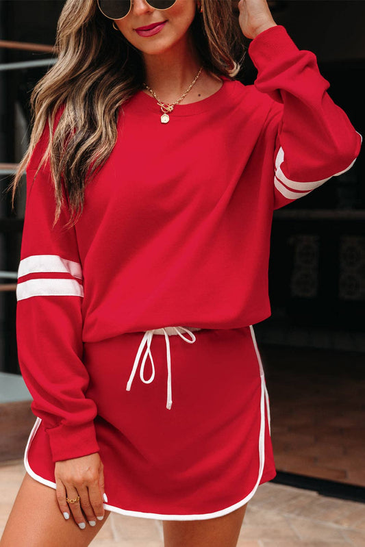 *PREORDER* Varsity Stripe Pullover and Skirt Set
