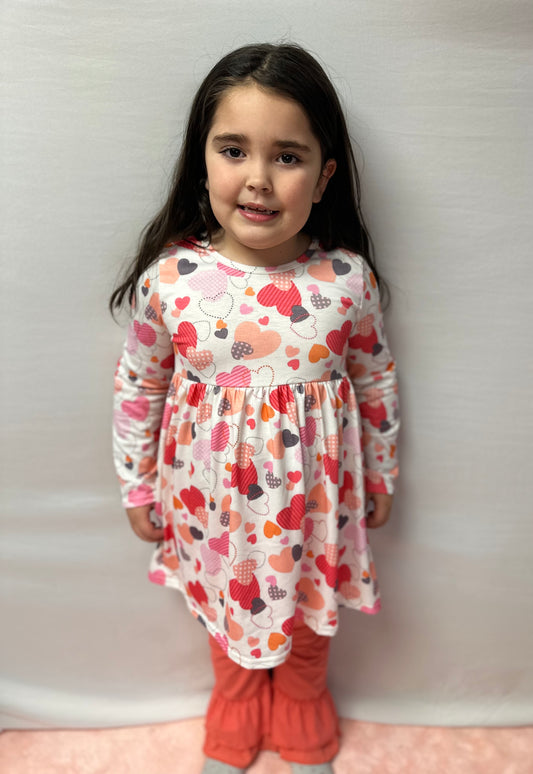 Pink Valentine Heart Print Girls Pant Set