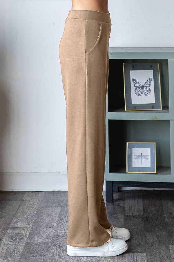 Solid Elastic Waist Pants with Pockets