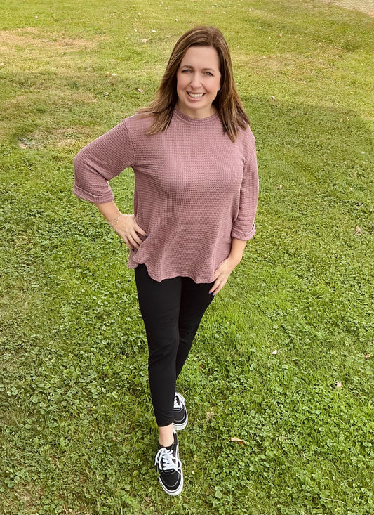 Waffle Knit Top in Plum