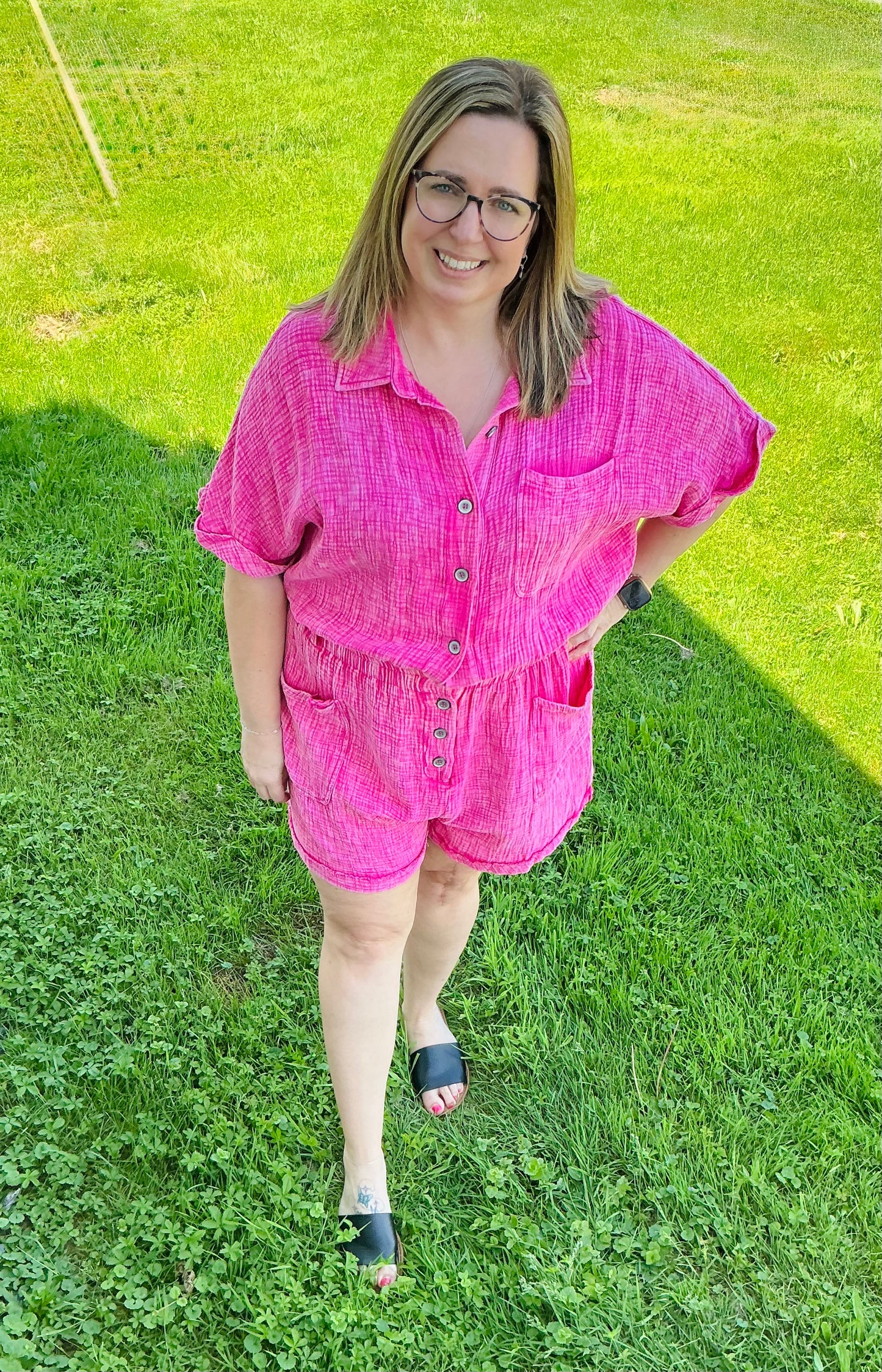 Washed Romper with Pockets