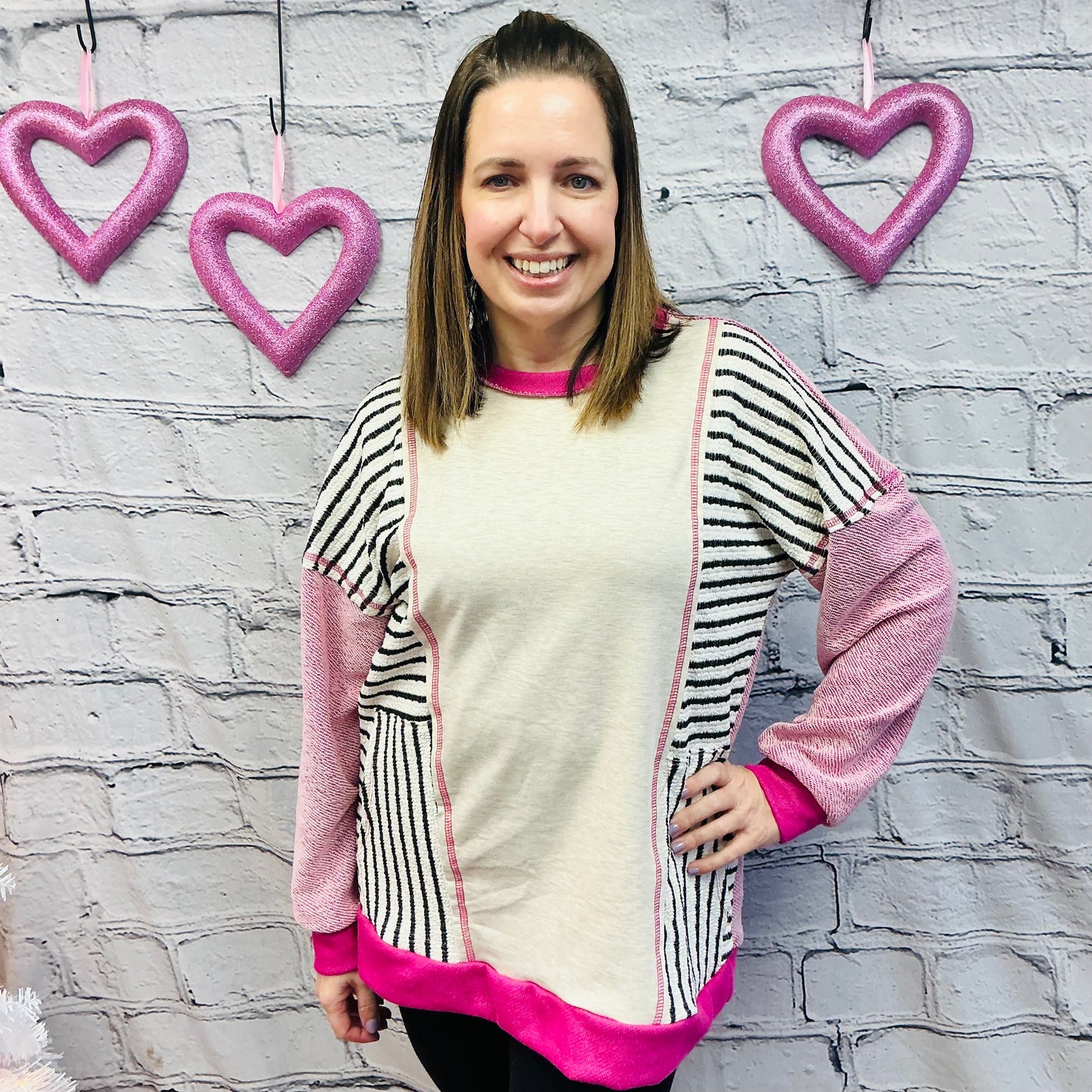 Long Sleeve Stripe Color Block Top