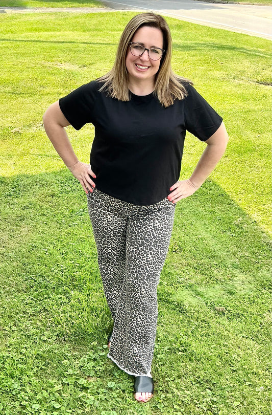 Leopard Print High Rise Flare Jeans