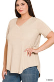 Luxe Rayon Short Sleeve V-Neck Hi-Low Hem Top (Curvy Only)