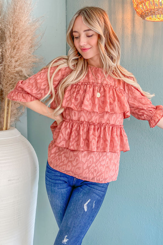 And The Why Leopard Tiered Ruffle Blouse