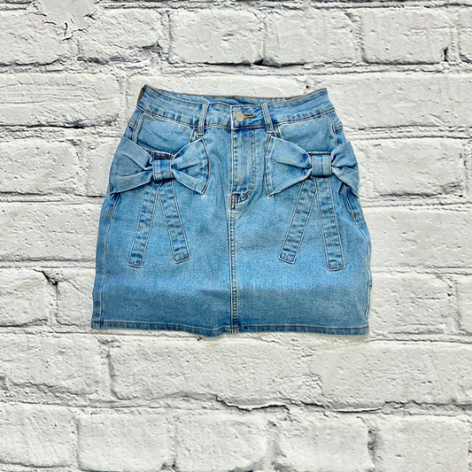 Acid Wash Bowknot High Waist Denim Skirt