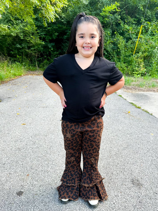 Girls Leopard Double Layered Denim Jeans