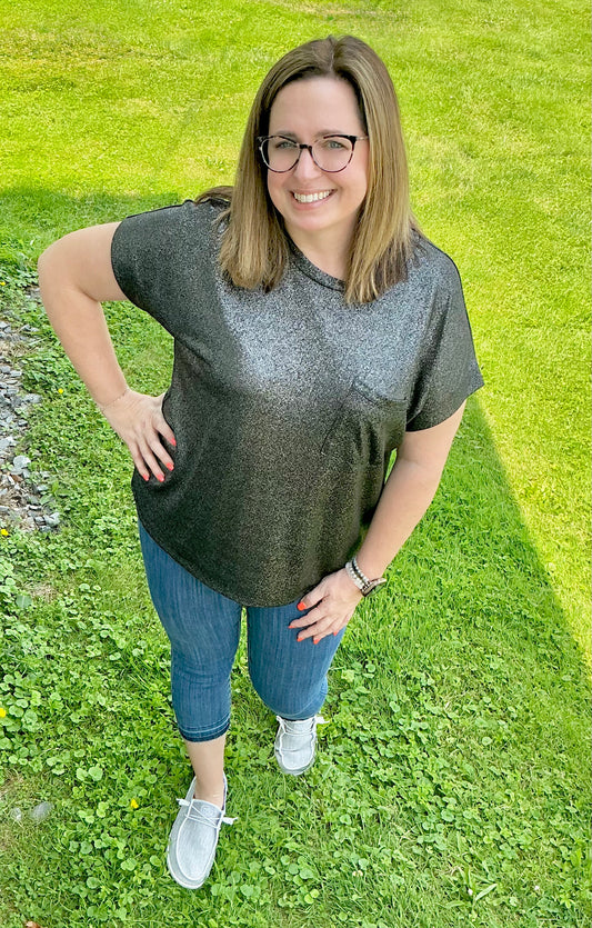 Relaxed Fit Shimmering Short Sleeve Top