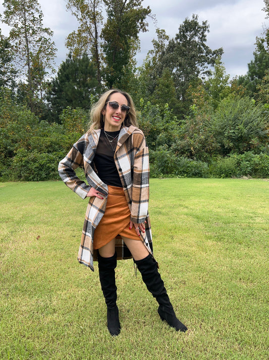 Plaid Print Button Down Lapel Collar Trendy Coat