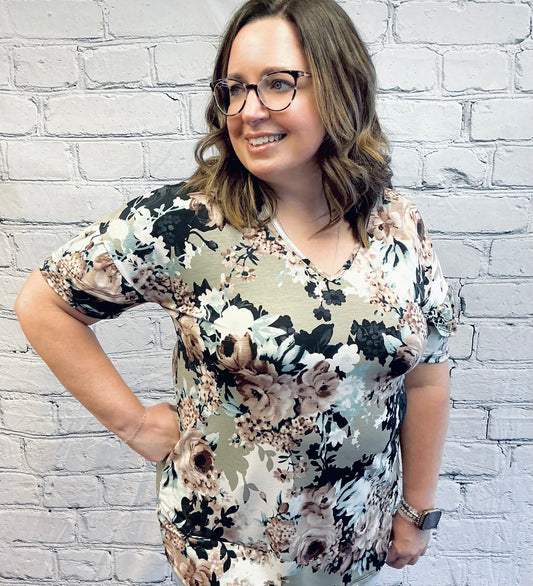 Dolman with Ruffled Multi Color Floral Top