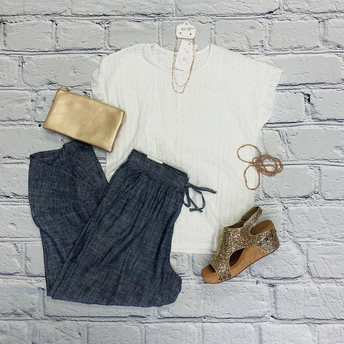 Linen Elastic Waist Pant with Tulip Hem