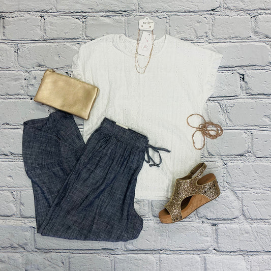 Linen Elastic Waist Pant with Tulip Hem