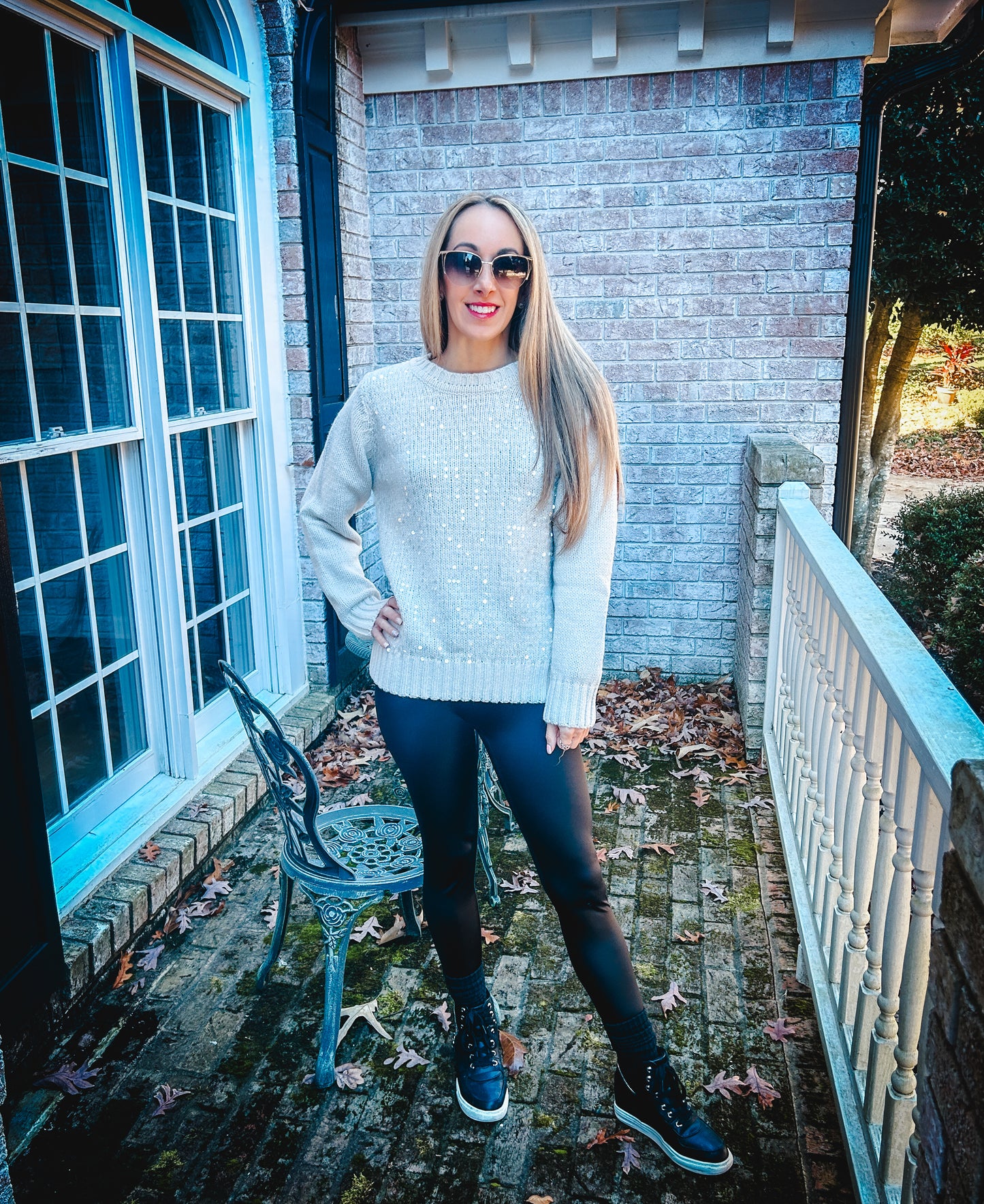 Relaxed Fit Crew Neck Sequin Sweater
