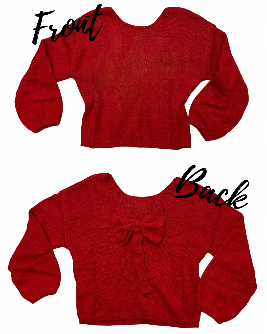 Bow Backless Crewneck Bubble Sleeve Sweater