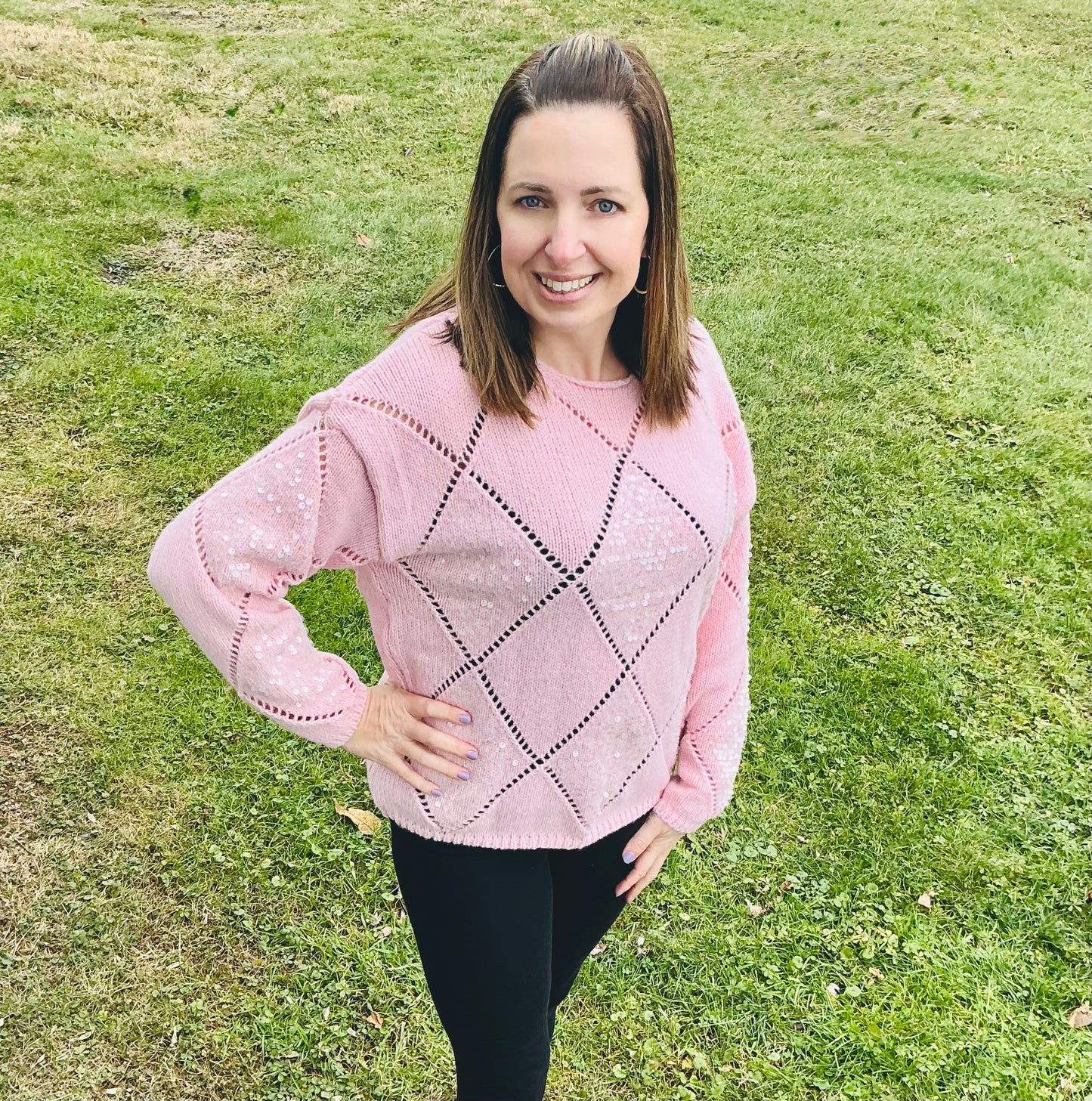 Sequin Glitter Round Neck Pullover Sweater