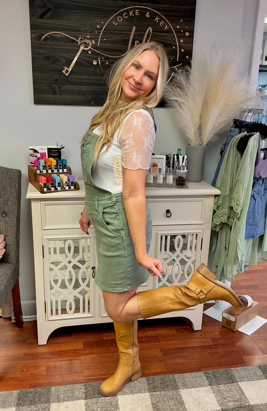 Judy Blue High Waist Garment Dyed Skirt Overall in Sage