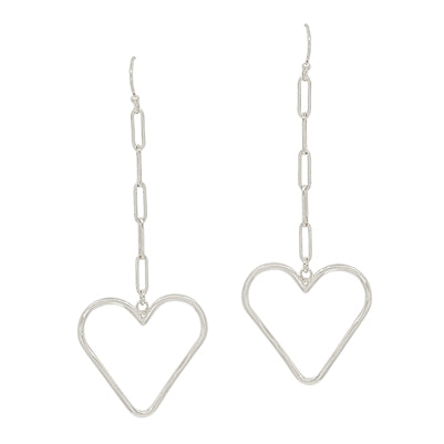Silver Heart on Chain 2" Earring