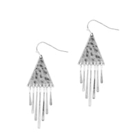 Hammered Silver Triangle with Tassel 2" Earring