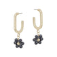 Gold .5" Oval Drop Hoop with Crystal Flower