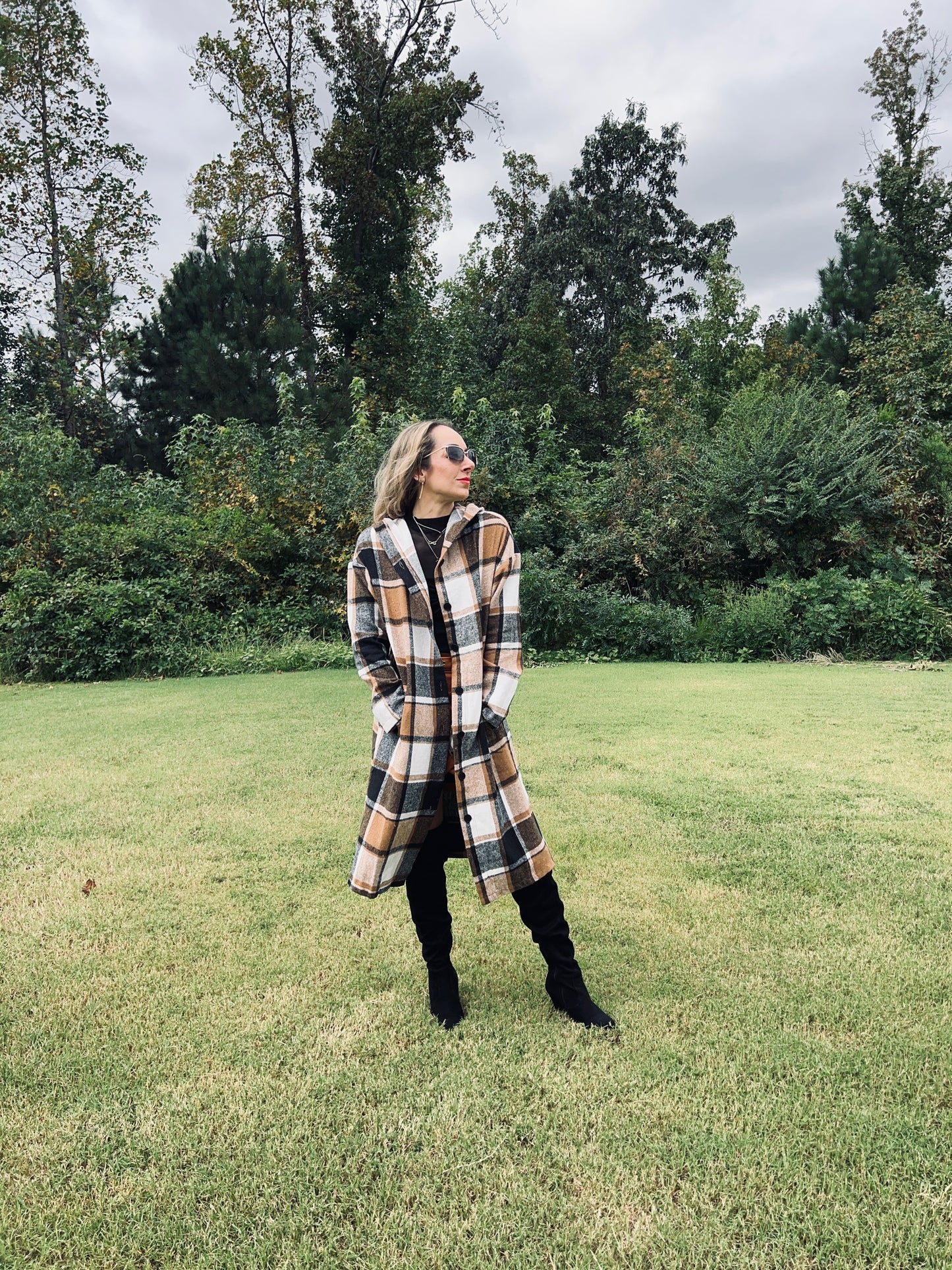 Plaid Print Button Down Lapel Collar Trendy Coat