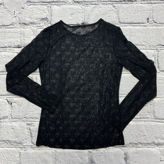 Black Mesh Bow Pattern Long Sleeve Top