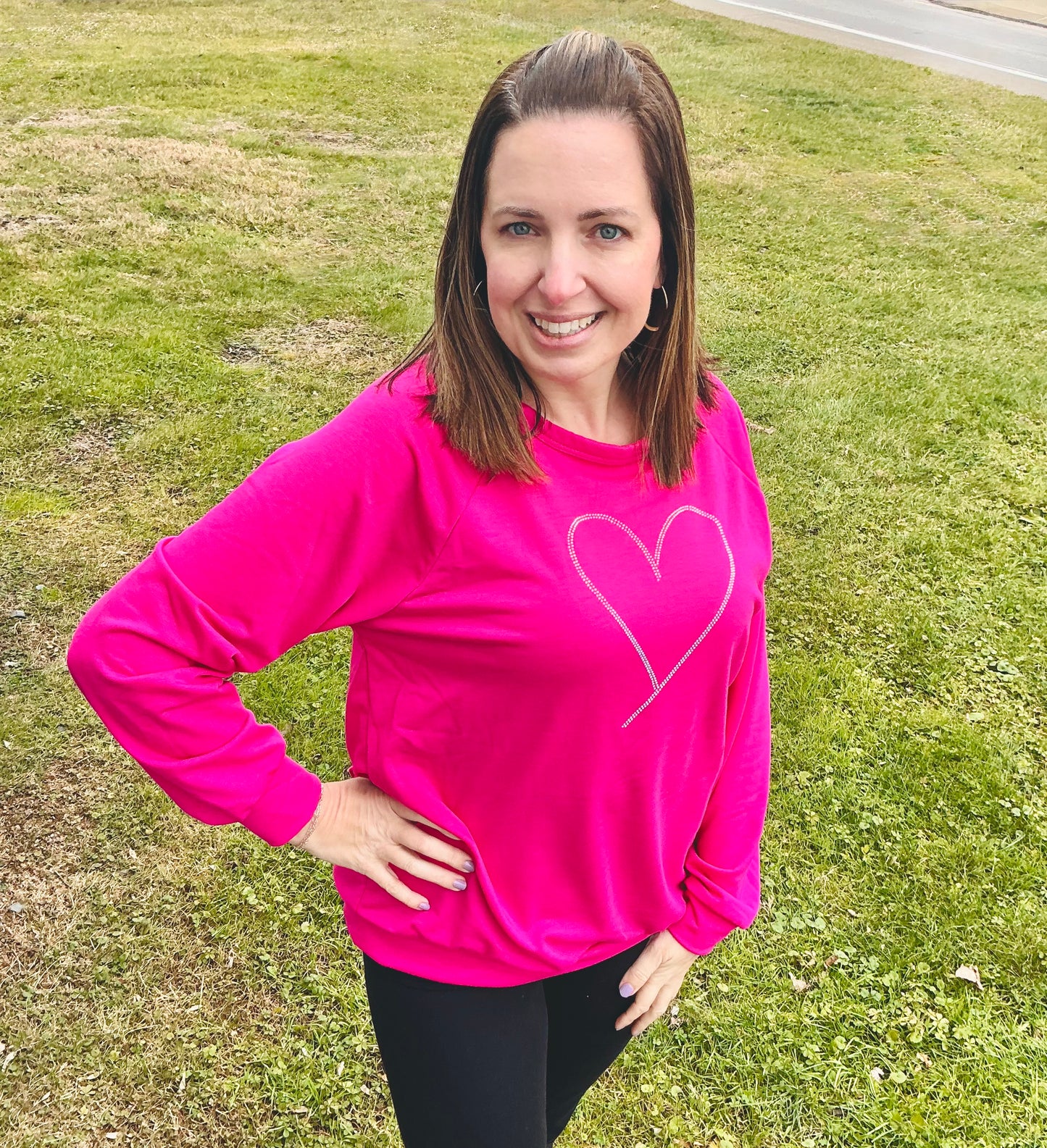 Long Sleeve Solid Top with Rhinestone