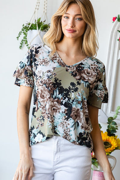 Dolman with Ruffled Multi Color Floral Top