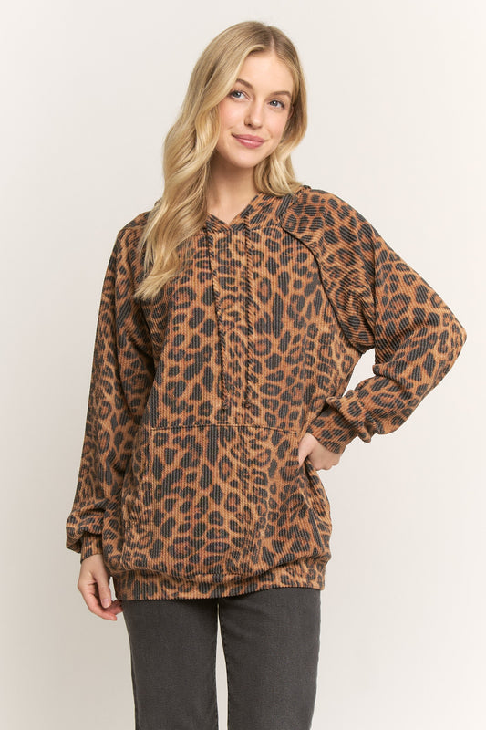 Long Sleeve Animal Urban Ribbed Hoodie Top