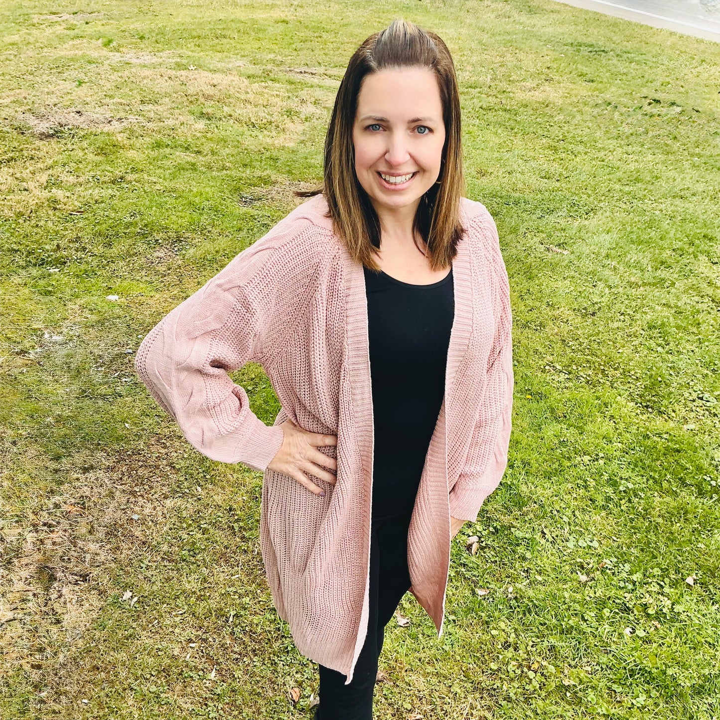 Solid Knit Drop Shoulder Long Sleeve Cardigan