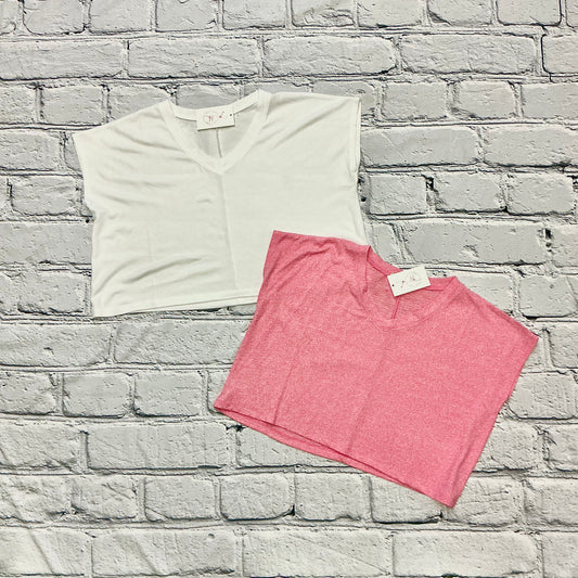 Soft Melange V-Neck Drop Shoulder Cropped Top