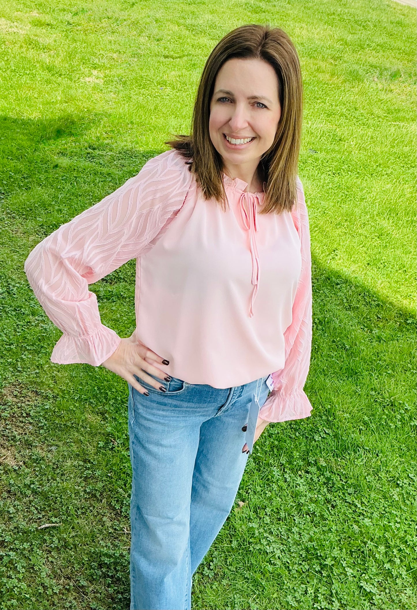 And The Why Leaves Shape Textured Blouse