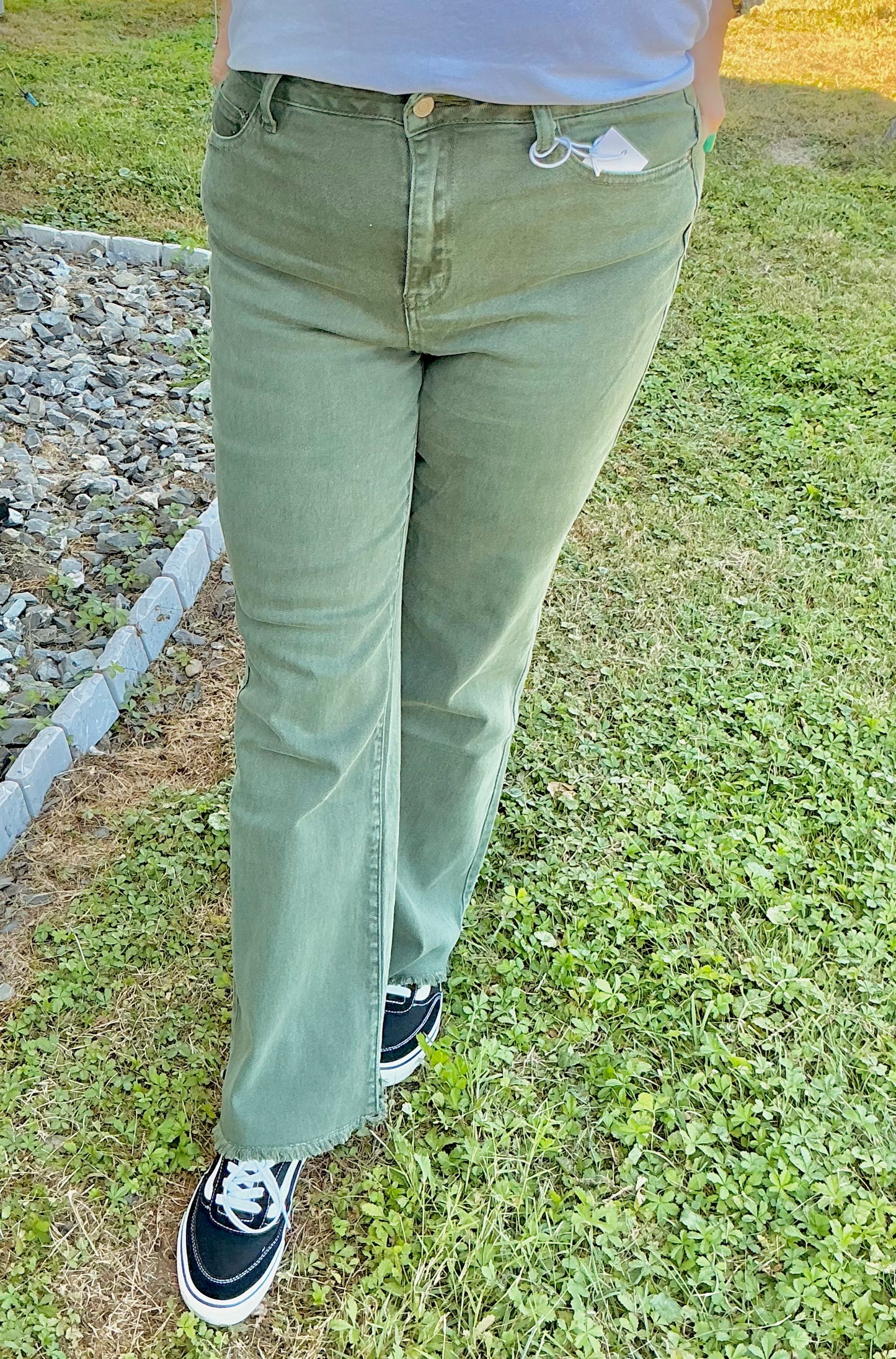 Acid Washed Frayed Cutoff Hem Straight Wide Pants