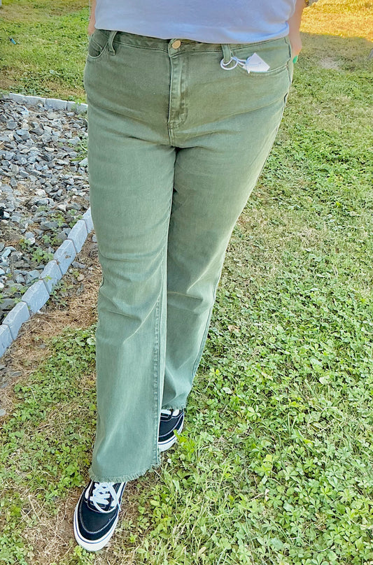 Acid Washed Frayed Cutoff Hem Straight Wide Pants