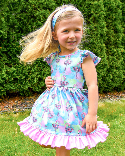 Flowery Flamingo Girls Dress