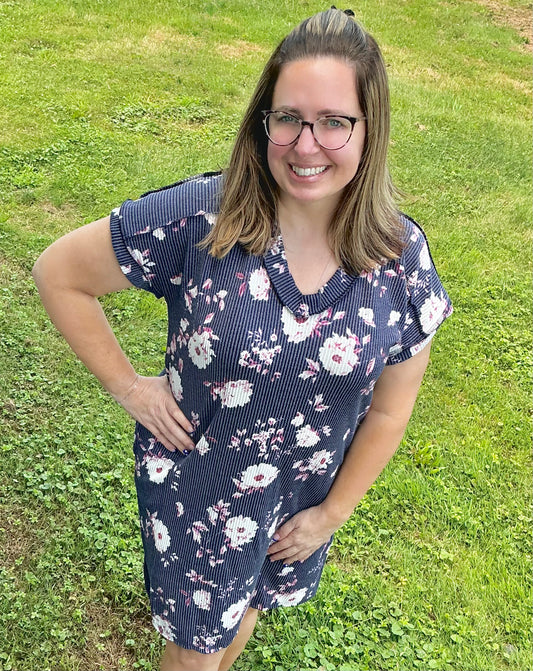 Short Sleeve Ribbed Floral Dress