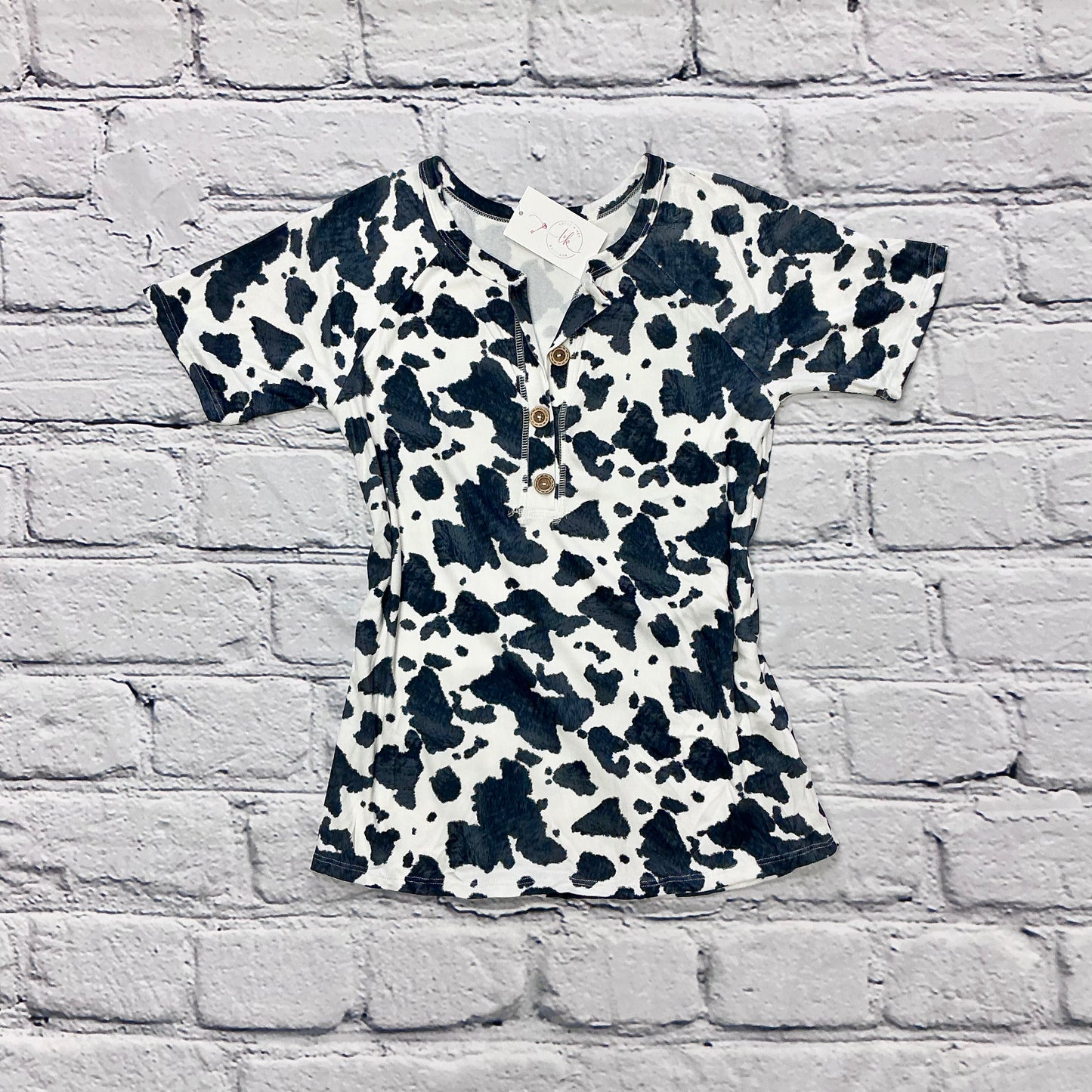 Round Neck Animal Print Top With Front Button Detail