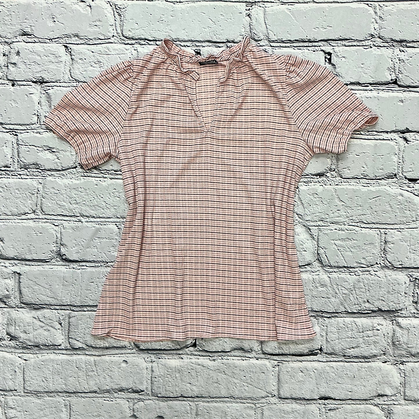 Pink Plaid Mandarin Collar Top