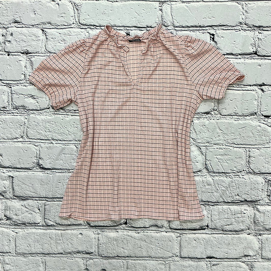 Pink Plaid Mandarin Collar Top