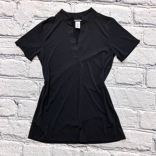 Short Sleeve Mandarin Collar Solid Top