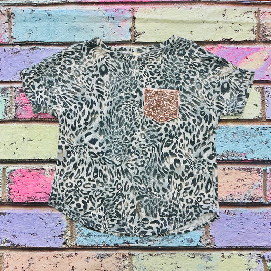 Animal Print Sequin Pocket Top