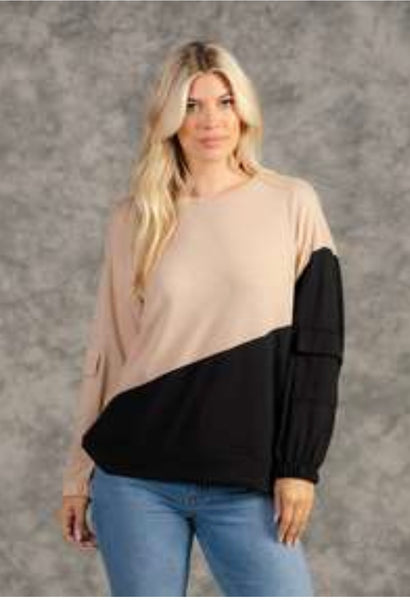 Sew In Love - Black/Taupe Crewneck